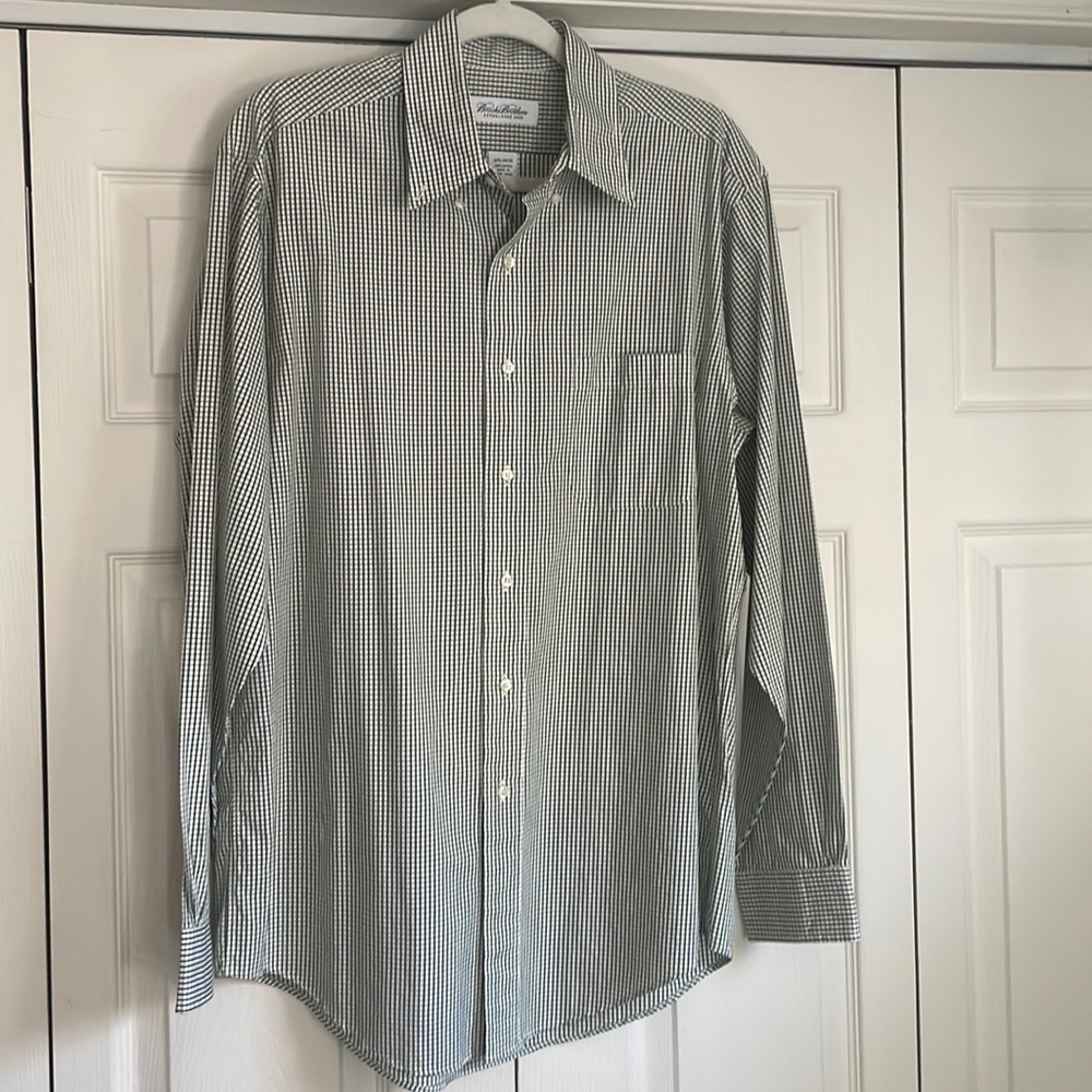 BROOKS BROTHERS Button Down Check Green Long Sleeve Dress Shirt Size 15 1/2